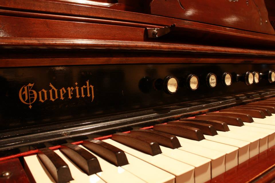 closeup of organ keyboard