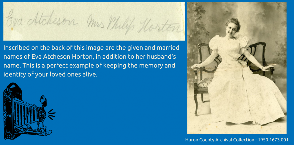 Historic image of young a woman with text on labeling historic images