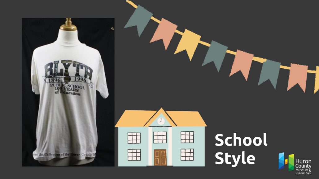 Image of a school t-shirt from Blyth Public School with school illustrations