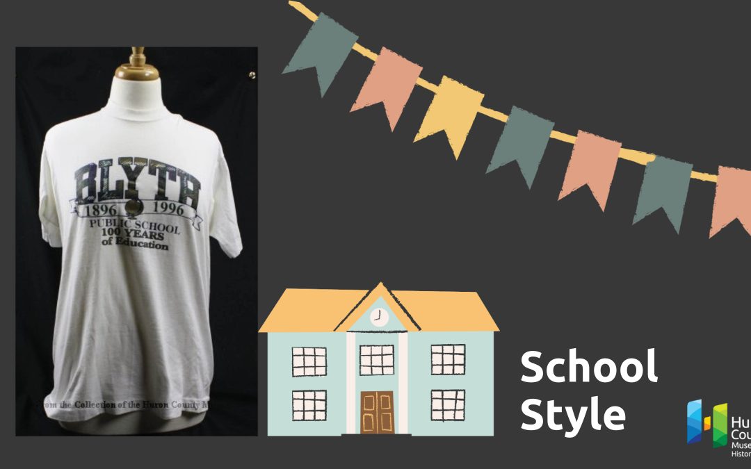 Image of a school t-shirt from Blyth Public School with school illustrations