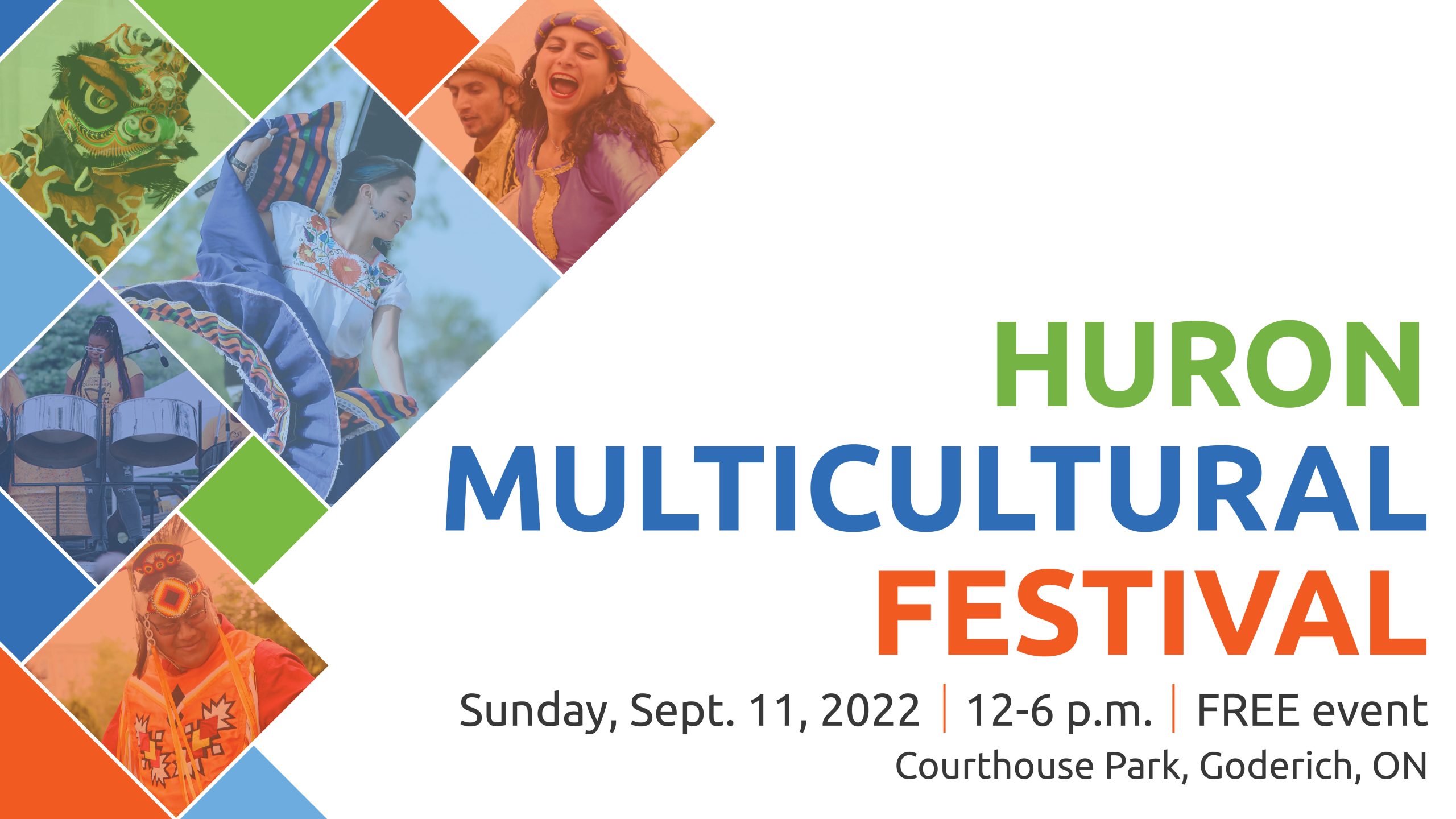 Graphic features images from past festivals with text promoting Huron Multicultural Festival
