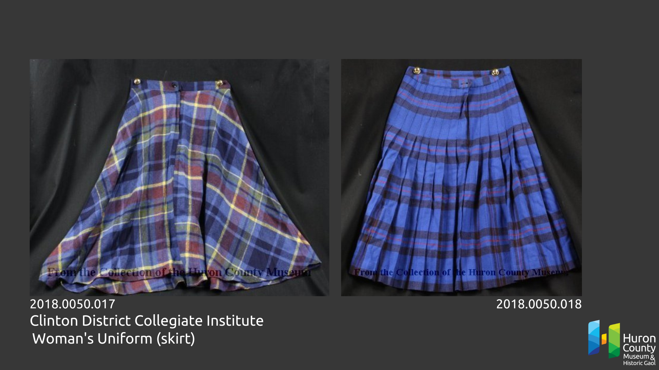 Image of two wool tartan skirts from the 1950s