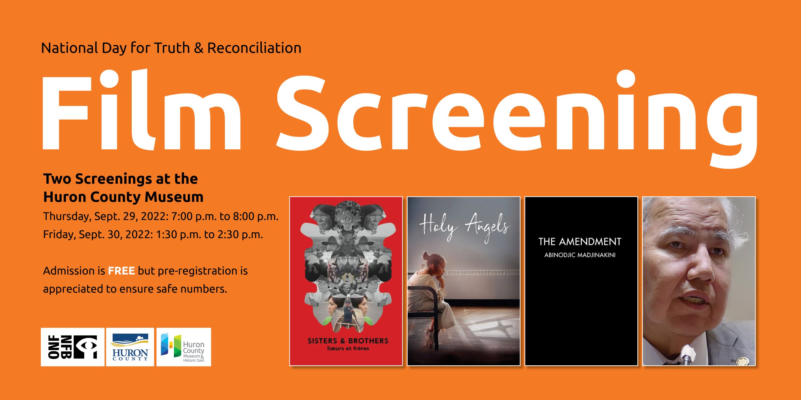 Text promoting National Day for Truth & Reconciliation film screenings with images of four films being screened