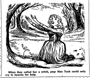 Illustration of a young woman being accused of witchcraft