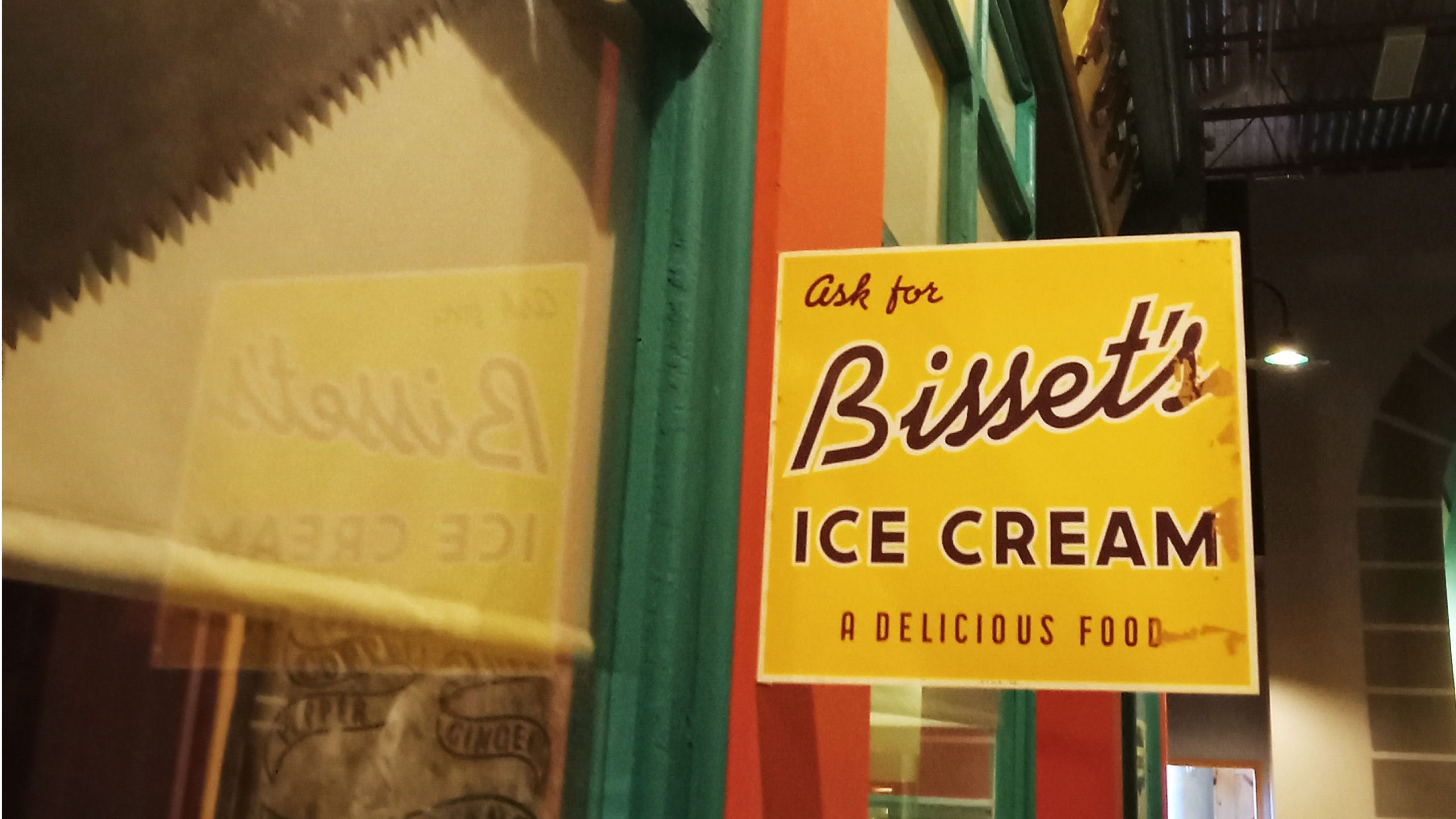 Bisset’s ice cream Image of the Bisset's Ice Cream sign hanging in the Museum's Main Street Huron Gallery