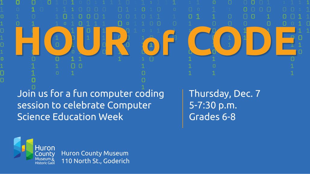 Text promoting Hour of Code at the Huron County Museum