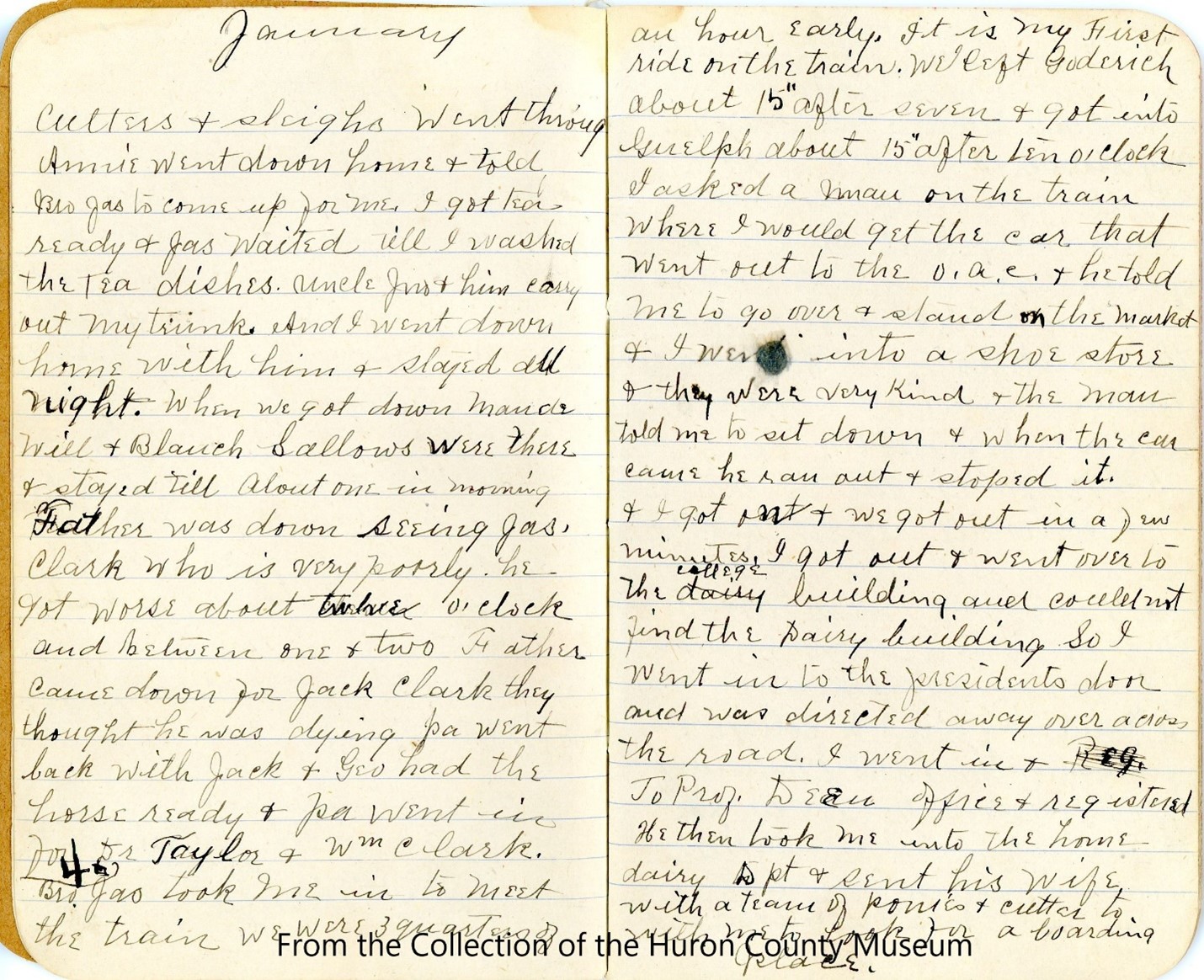 Photo of scanned pages from an historic diary written by Mary Longmore Green
