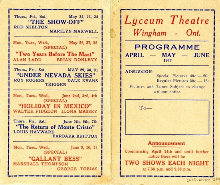 One of the new Lyceum programs. From the collection of the Huron County Museum, 2025.0002.219.